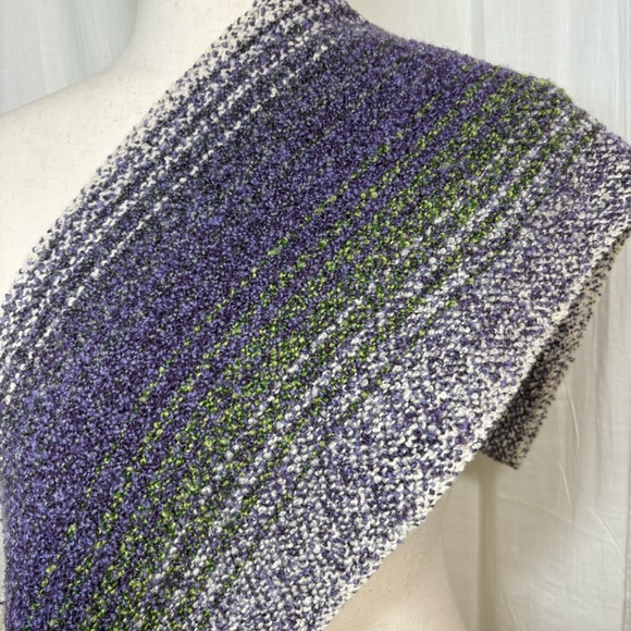 Mucros Weavers Ireland Wool Cashmere Blend Knotty Scarf Purple Green Ivory - Picture 2 of 7